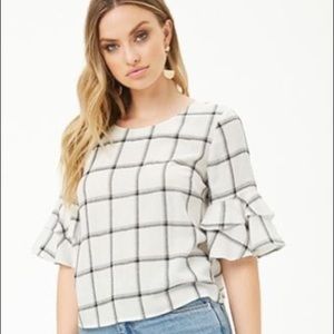 Gifted - Forever 21 Grid Print Tiered-Sleeve Top
